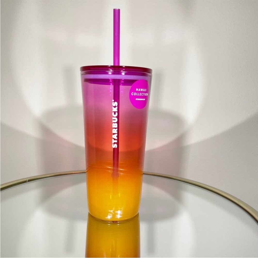 Starbucks Hawaii Collection Pink and Orange Glass Cold Travel Cup 2023